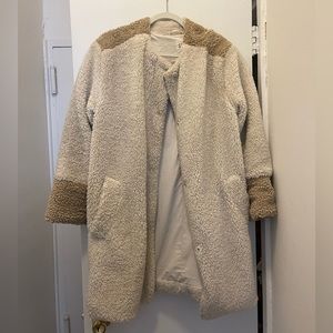 GAP Cozy Sherpa collarless long teddy coat
